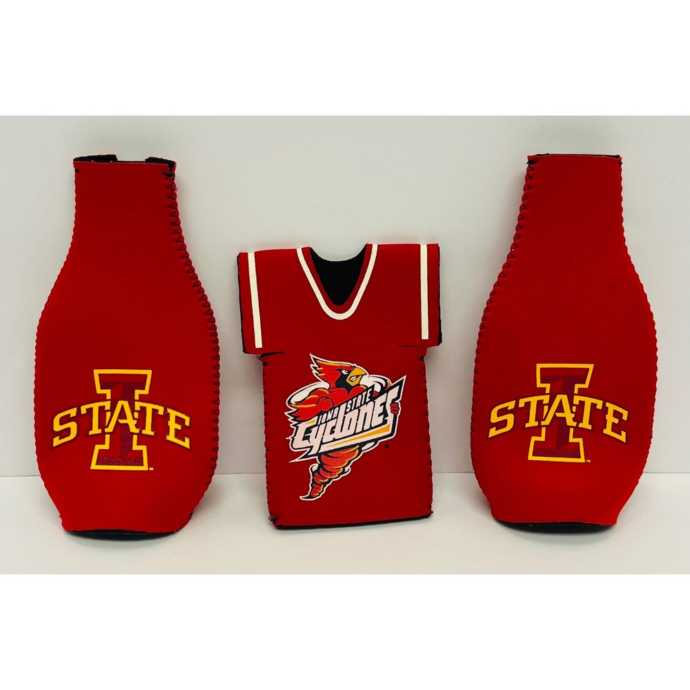 Iowa State Cyclones 3pc Drink Sleeve Set Red Neoprene Bottle Zipper Can Koozie